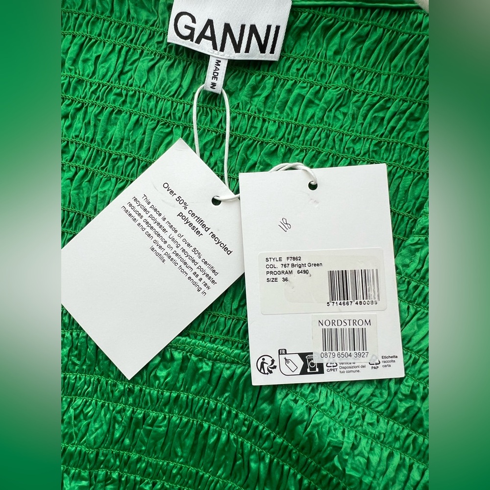 GANNI Green Ruched crop top Size 36 New - Picture 12 of 14